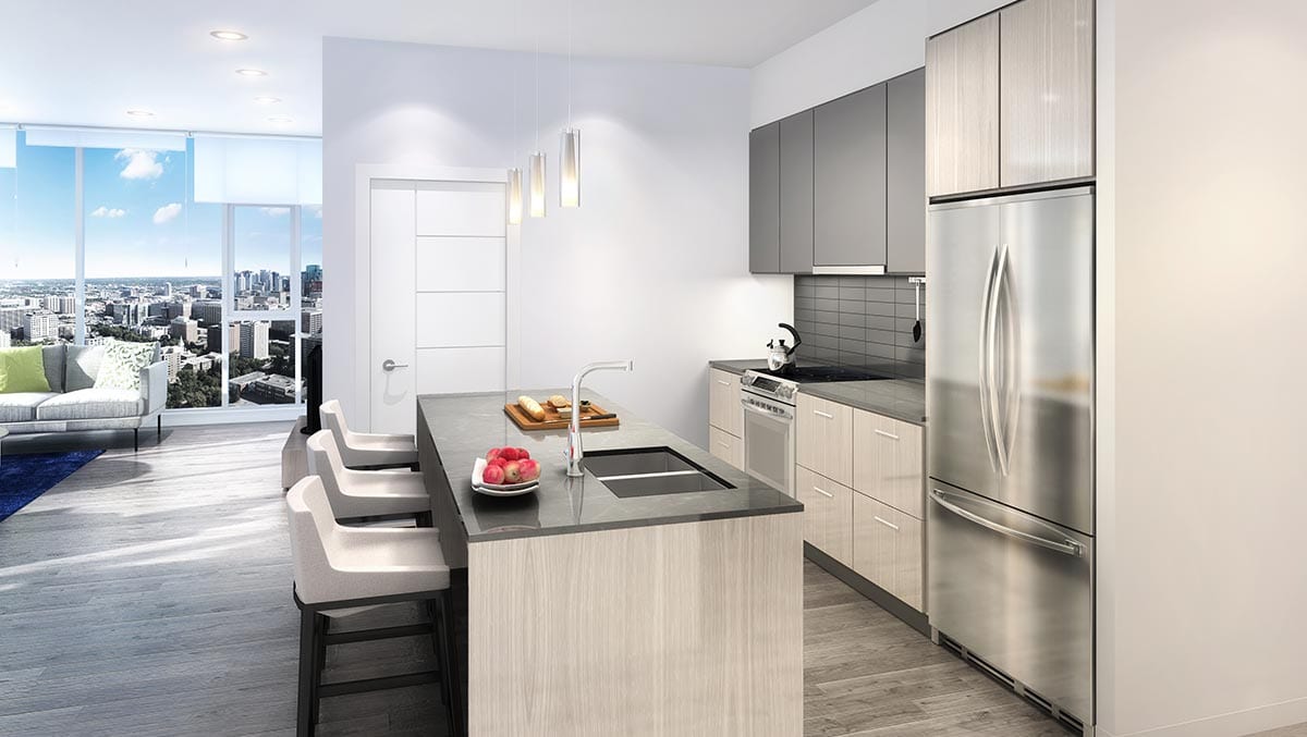 The View, suite kitchen in the light finish scheme